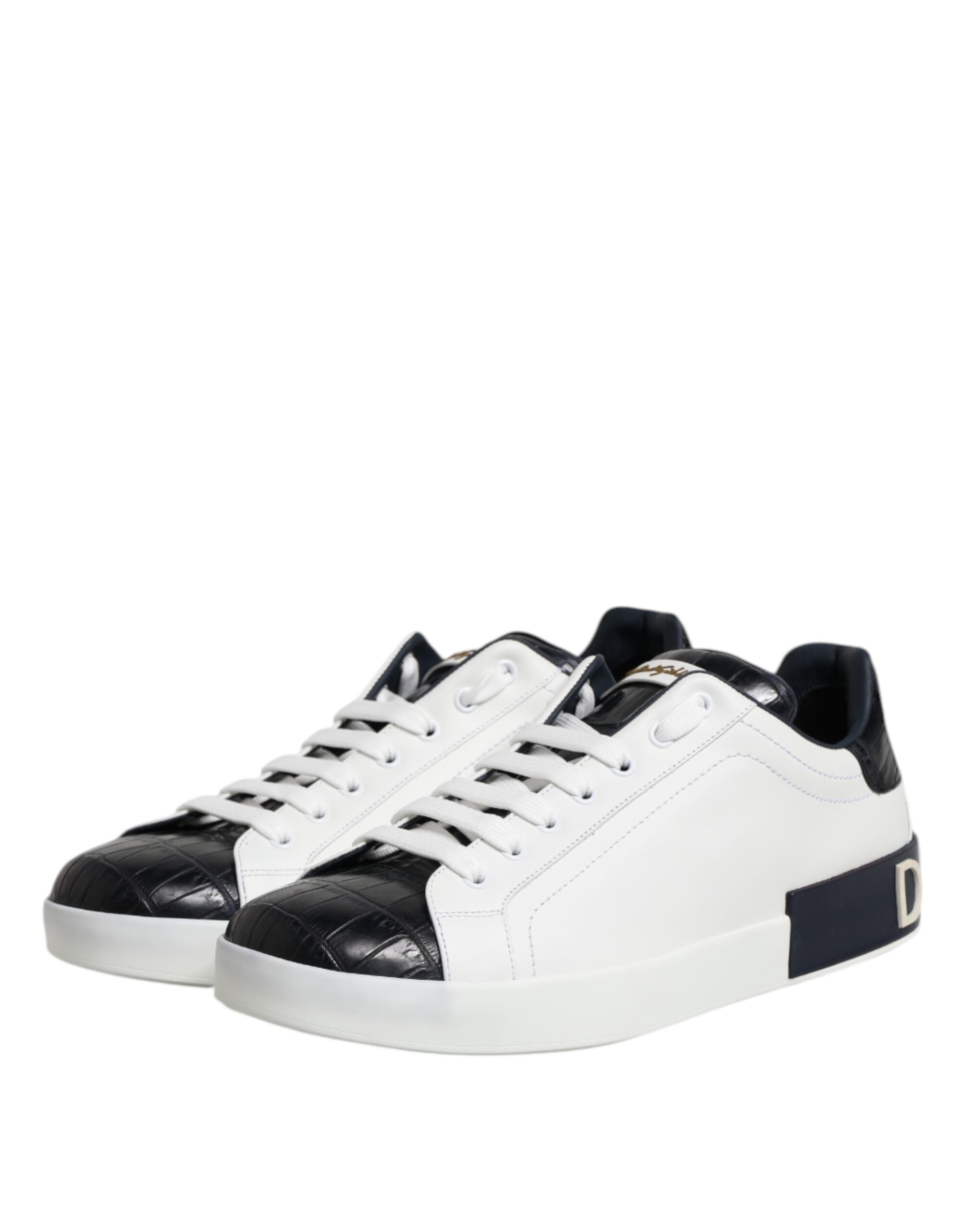 Dolce & Gabbana White Black Leather Portofino Sneaker Men's Shoes