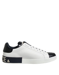 Dolce & Gabbana White Black Leather Portofino Sneaker Men's Shoes