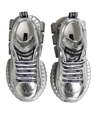 Dolce & Gabbana Silver Leather Super Queen Sneakers Women's Shoes
