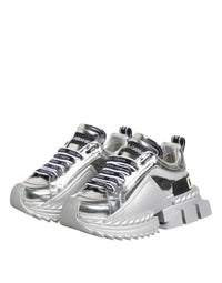 Dolce & Gabbana Silver Leather Super Queen Sneakers Women's Shoes