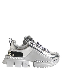 Dolce & Gabbana Silver Leather Super Queen Sneakers Women's Shoes