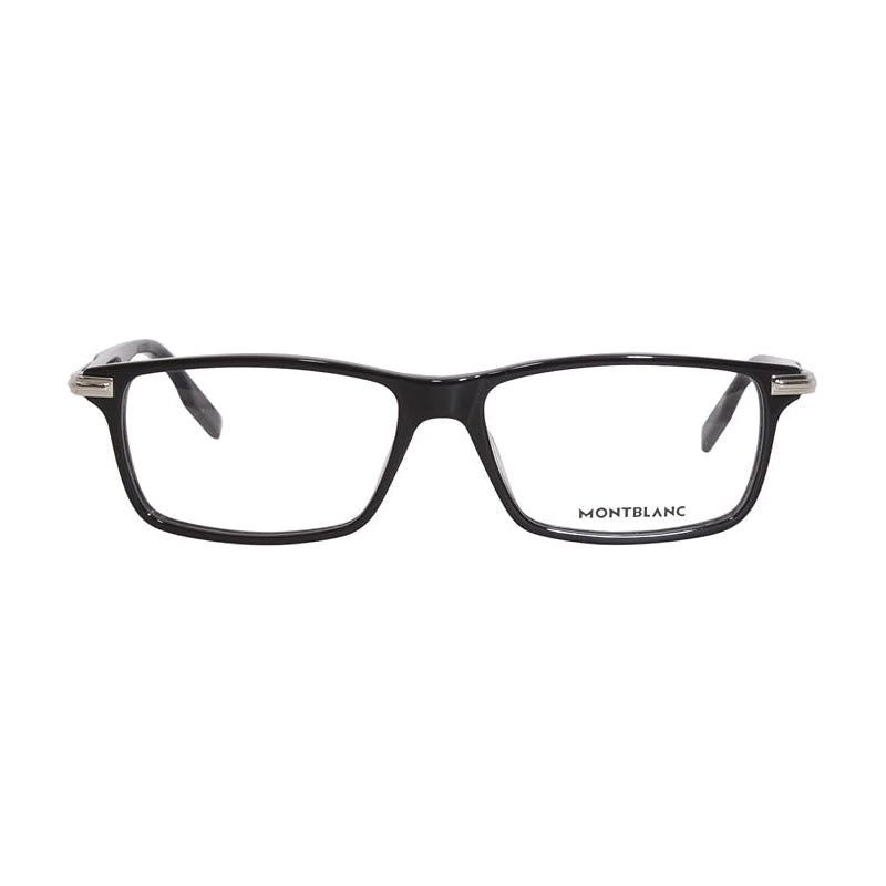 Montblanc Eyeglasses Rectangle Full Rim, Black/Silver Frame and Clear Demo Lenses Lens MB0217O001