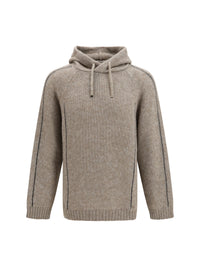 Giorgio Armani Men Alpaca-Knit Hooded Sweatshirt With Contrasting Trims
