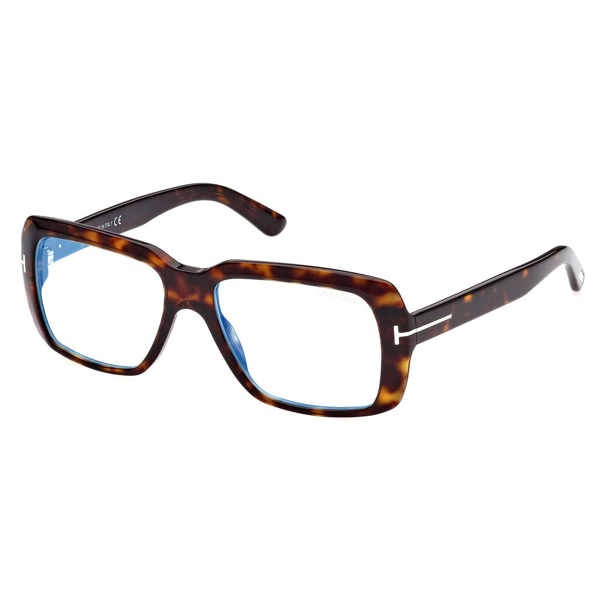 Tom Ford Eyeglasses Square Full Rim, Dark Havana Frame and Clear Demo Lenses Lens FT5822-B052