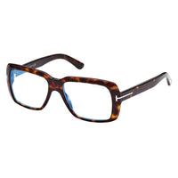 Tom Ford Eyeglasses Square Full Rim, Dark Havana Frame and Clear Demo Lenses Lens FT5822-B052