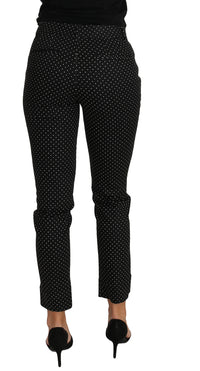 Dolce & Gabbana Black Dress Polka Dot Cropped Straight Women's Pants