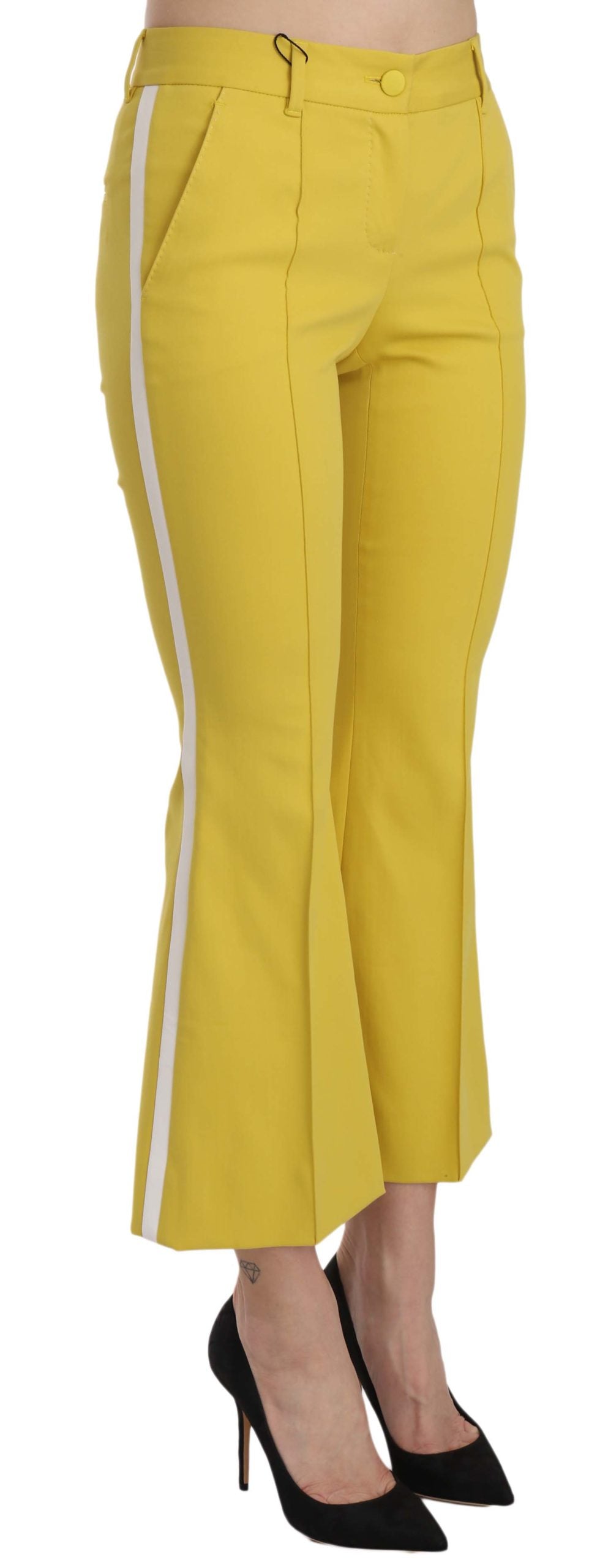 Dolce & Gabbana Yellow Flared Bootcut Capri Cotton Women's Pants