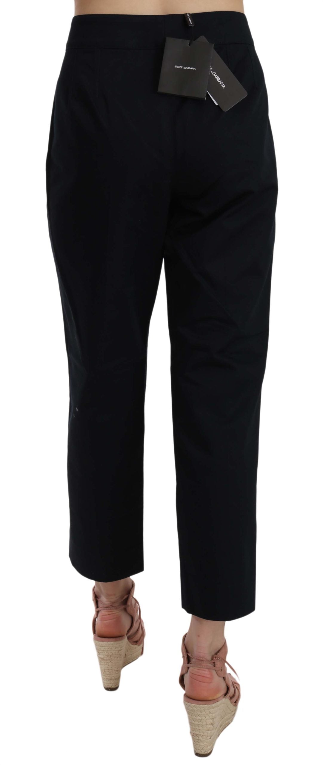 Dolce & Gabbana Black Cropped Front Button Embellished Women's Pants