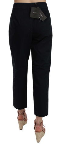Dolce & Gabbana Black Cropped Front Button Embellished Women's Pants