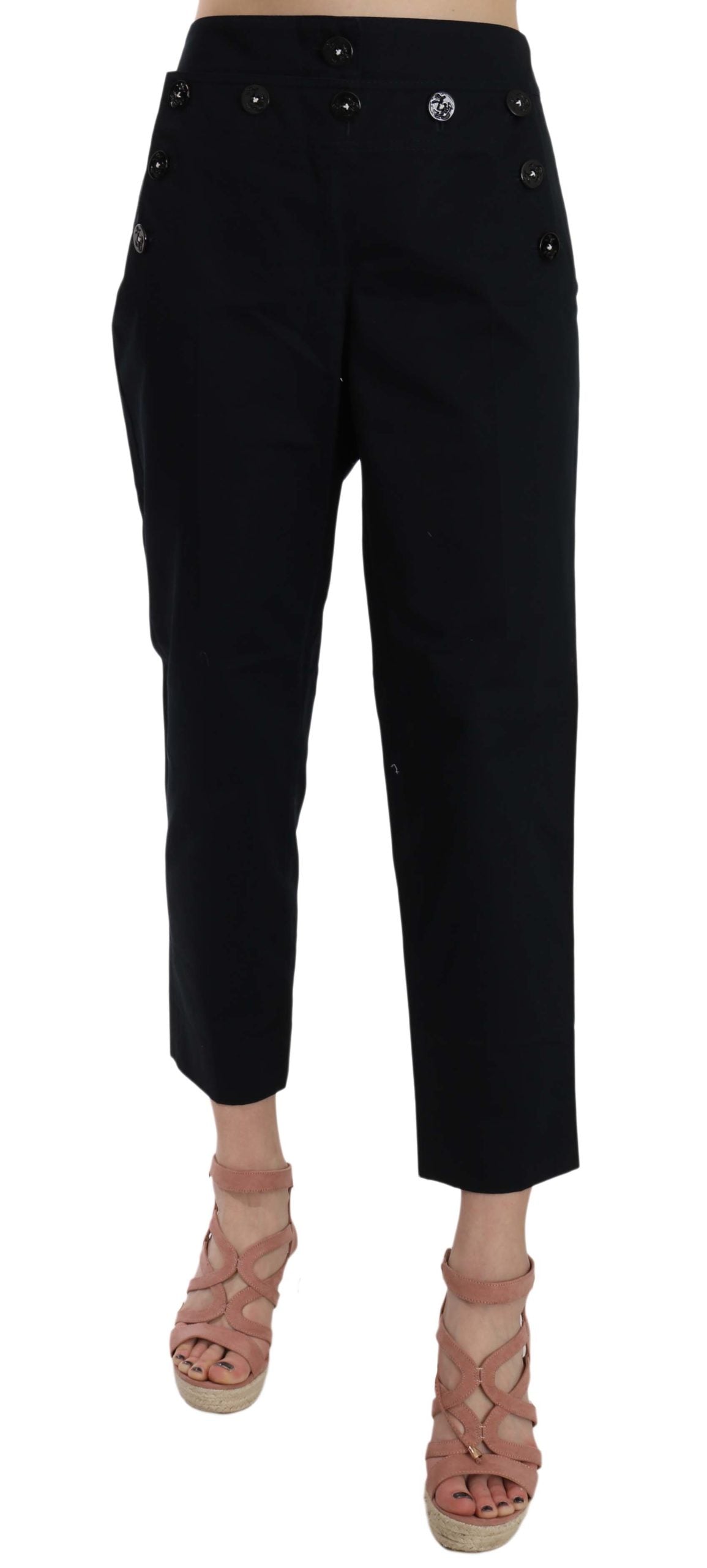 Dolce & Gabbana Black Cropped Front Button Embellished Women's Pants