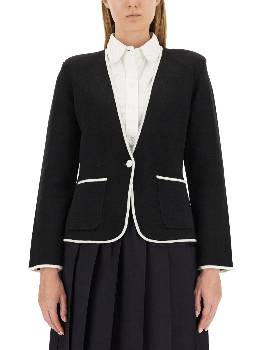 Thom Browne Women Single-Breasted Collarless Jacket