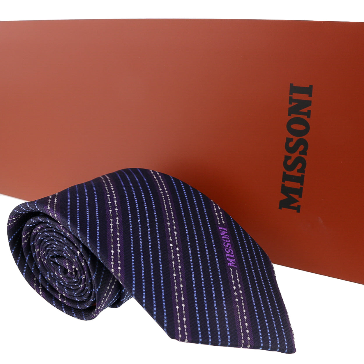 Missoni Multi Stripe Blue/Purple Woven 100% Silk Tie