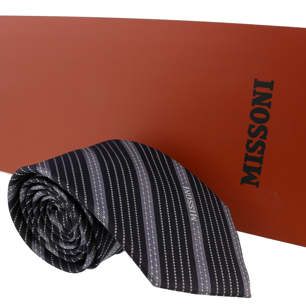 Missoni Multi Stripe Blue/Grey Woven 100% Silk Tie