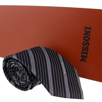 Missoni Multi Stripe Blue/Grey Woven 100% Silk Tie