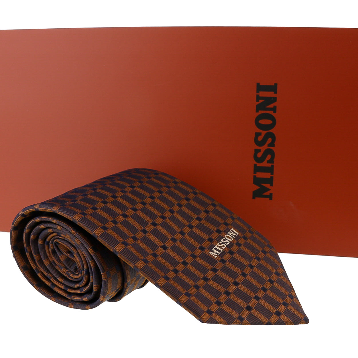 Missoni Grid Brown Woven 100% Silk Tie
