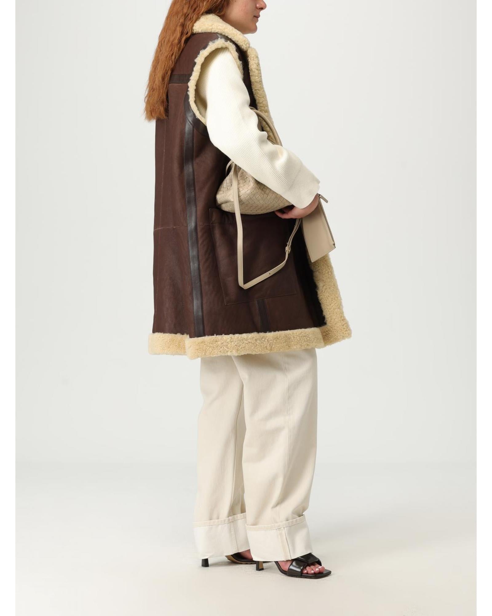 Bottega Veneta Shearling Vest Women Brown Fur Coats
