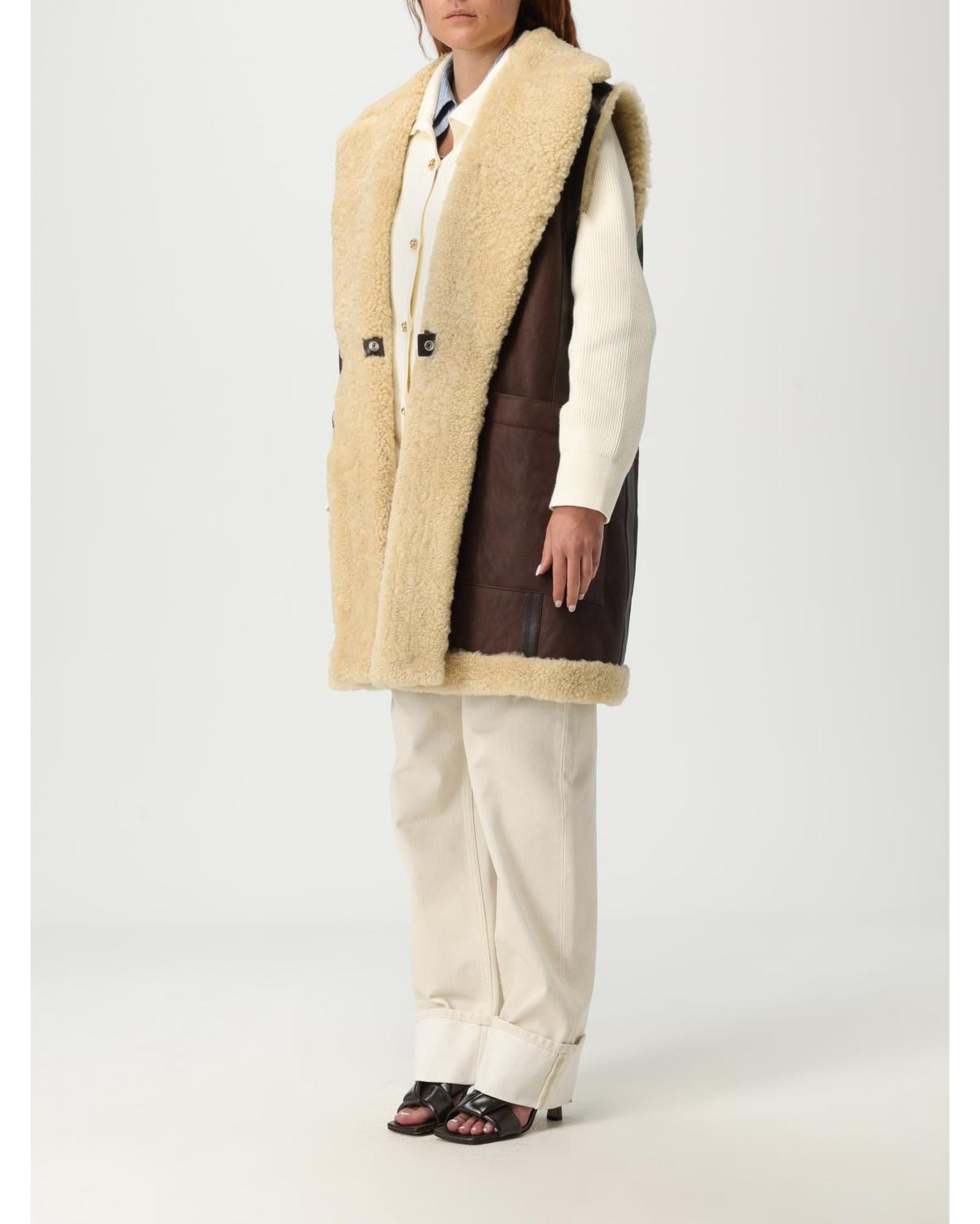 Bottega Veneta Shearling Vest Women Brown Fur Coats