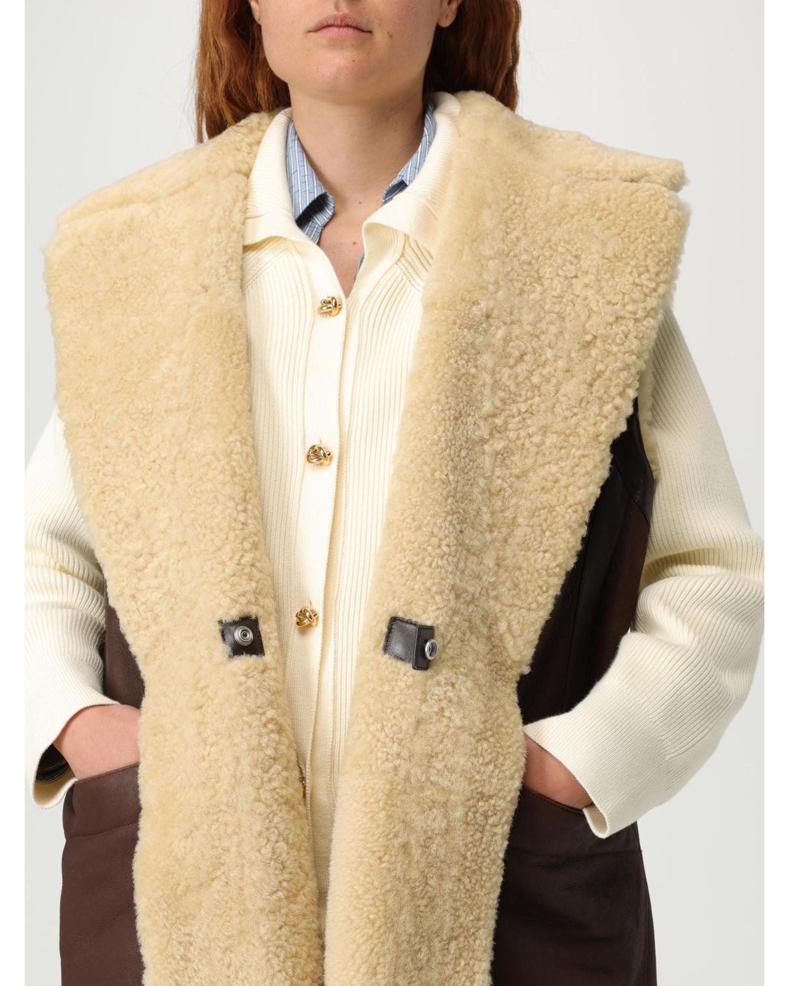 Bottega Veneta Shearling Vest Women Brown Fur Coats