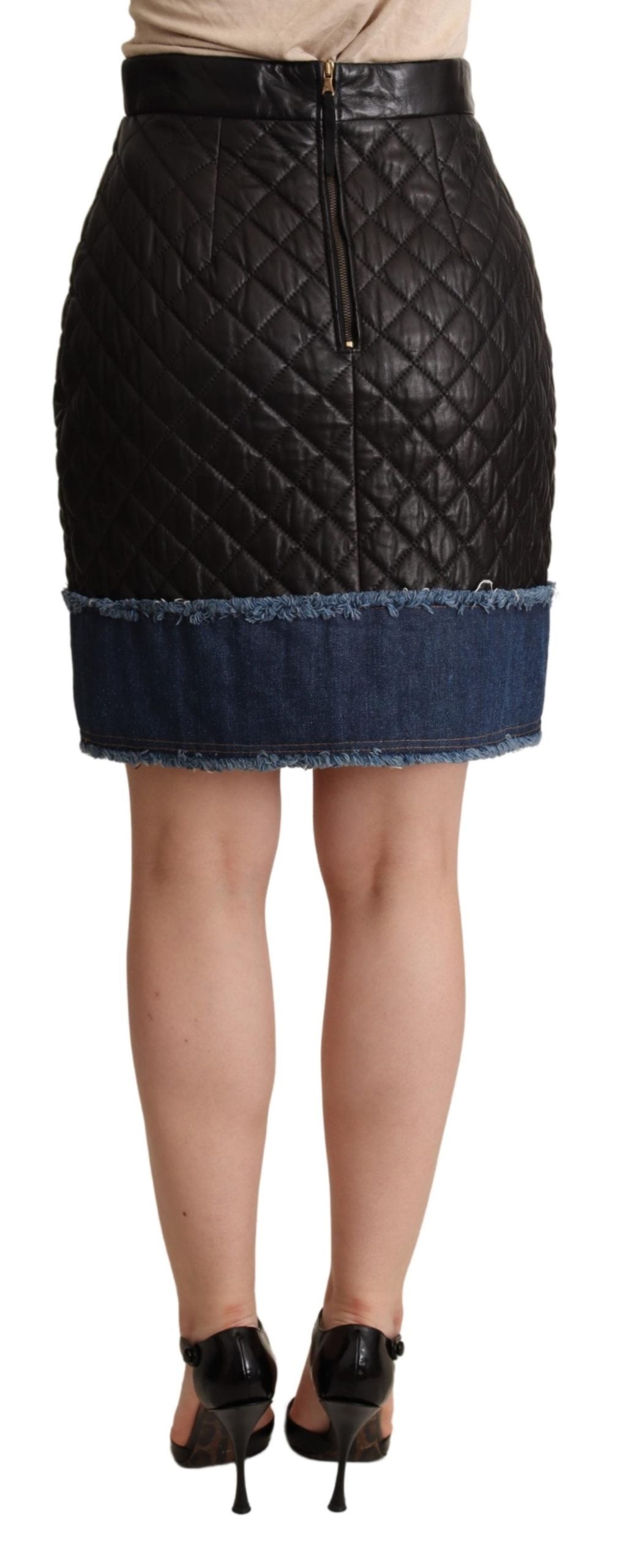 Dolce & Gabbana Quilted Leather Mini Skirt with Denim Trim - Black