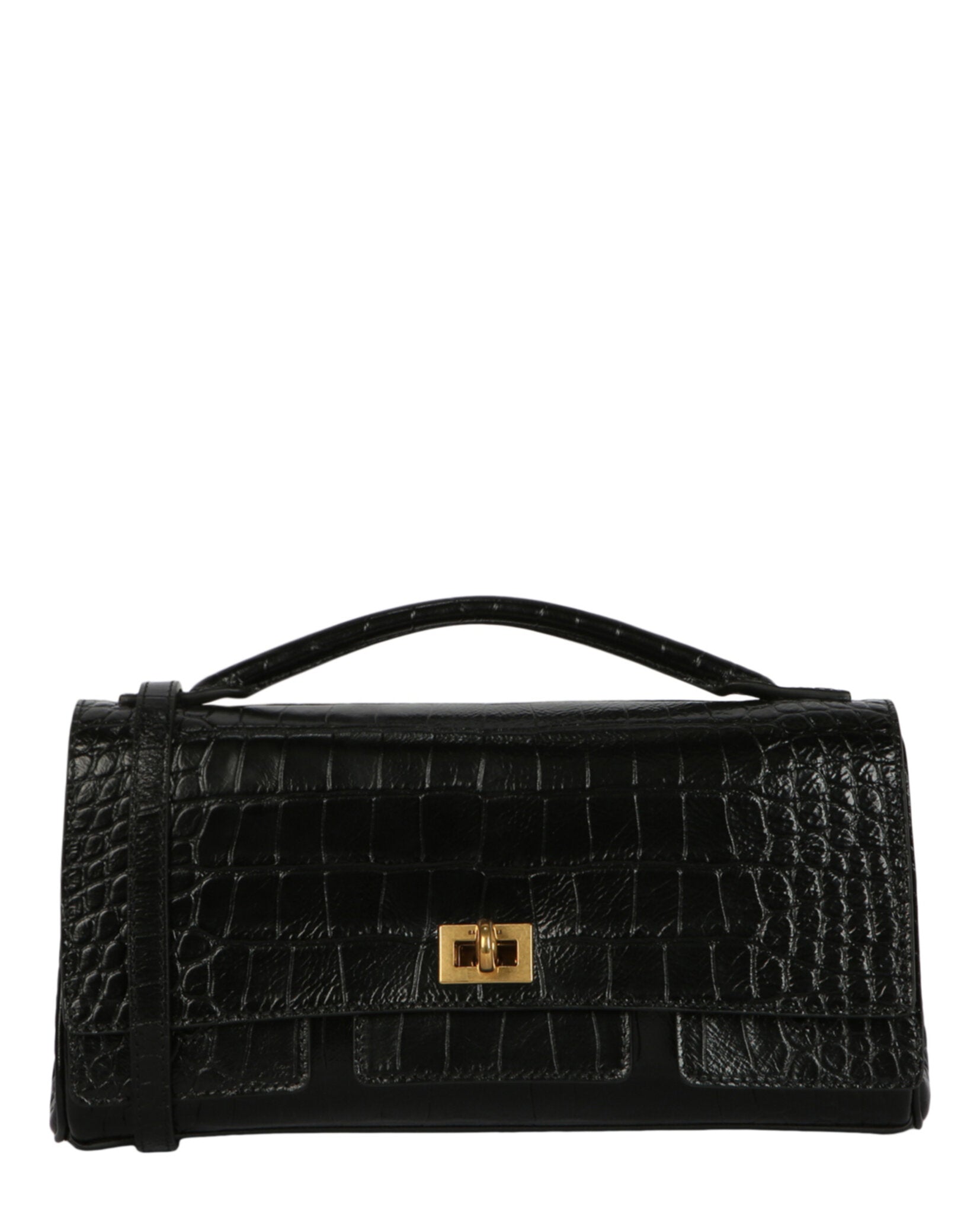 Balenciaga Womens Bel Air Small Croc-Embossed Leather Clutch Bag