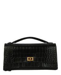 Balenciaga Womens Bel Air Small Croc-Embossed Leather Clutch Bag