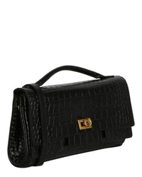 Balenciaga Womens Bel Air Small Croc-Embossed Leather Clutch Bag