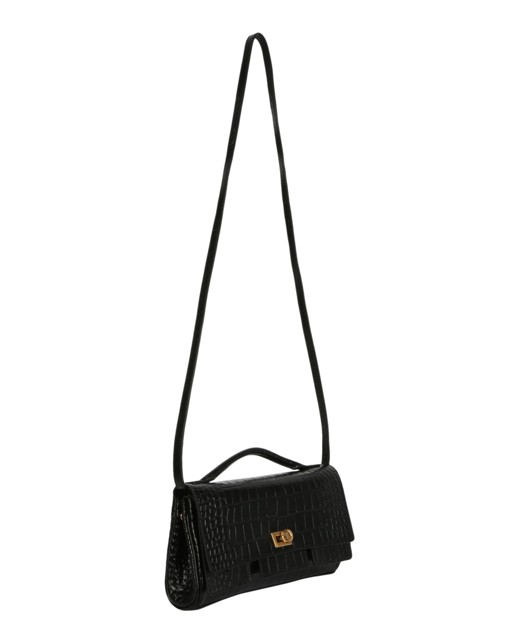 Balenciaga Womens Bel Air Small Croc-Embossed Leather Clutch Bag