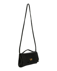 Balenciaga Womens Bel Air Small Croc-Embossed Leather Clutch Bag