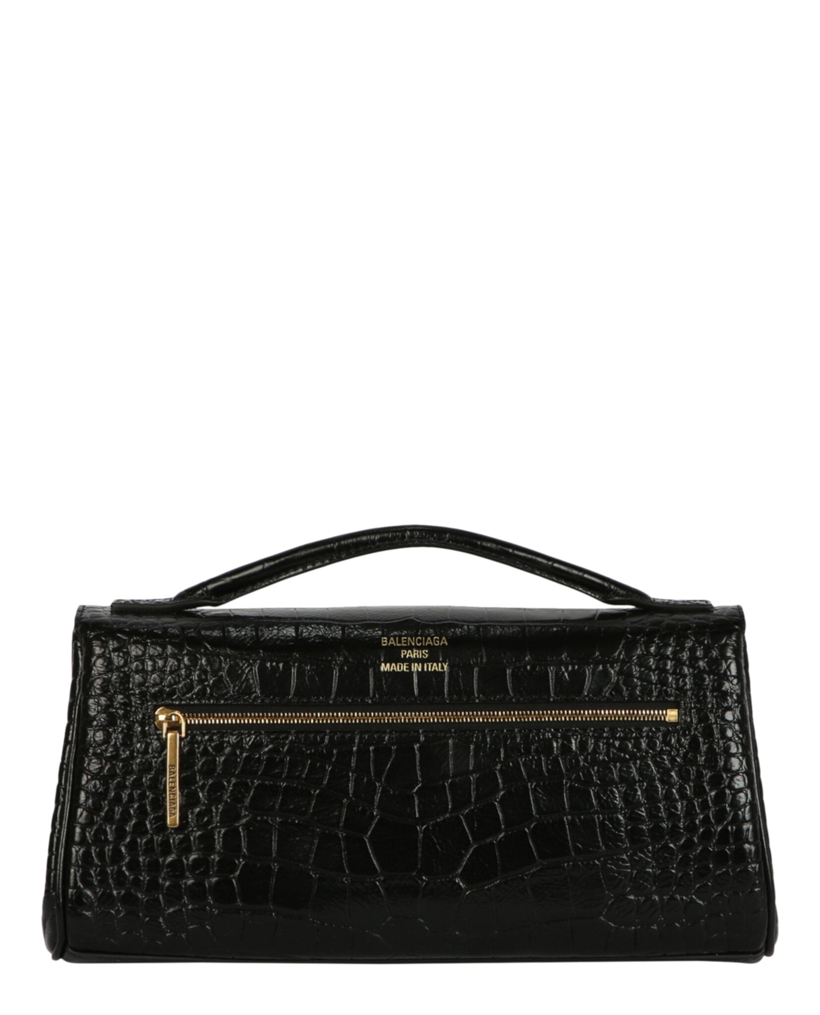 Balenciaga Womens Bel Air Small Croc-Embossed Leather Clutch Bag