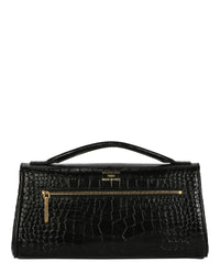 Balenciaga Womens Bel Air Small Croc-Embossed Leather Clutch Bag