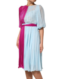 Dolce & Gabbana Fuchsia Light Blue Silk Two Tone Midi Women's Dress