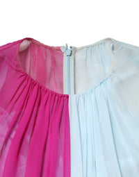 Dolce & Gabbana Fuchsia Light Blue Silk Two Tone Midi Women's Dress