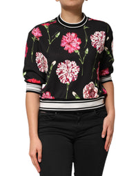 Dolce & Gabbana Black Floral Print Cotton Short Sleeves Women's Top