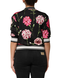 Dolce & Gabbana Black Floral Print Cotton Short Sleeves Women's Top