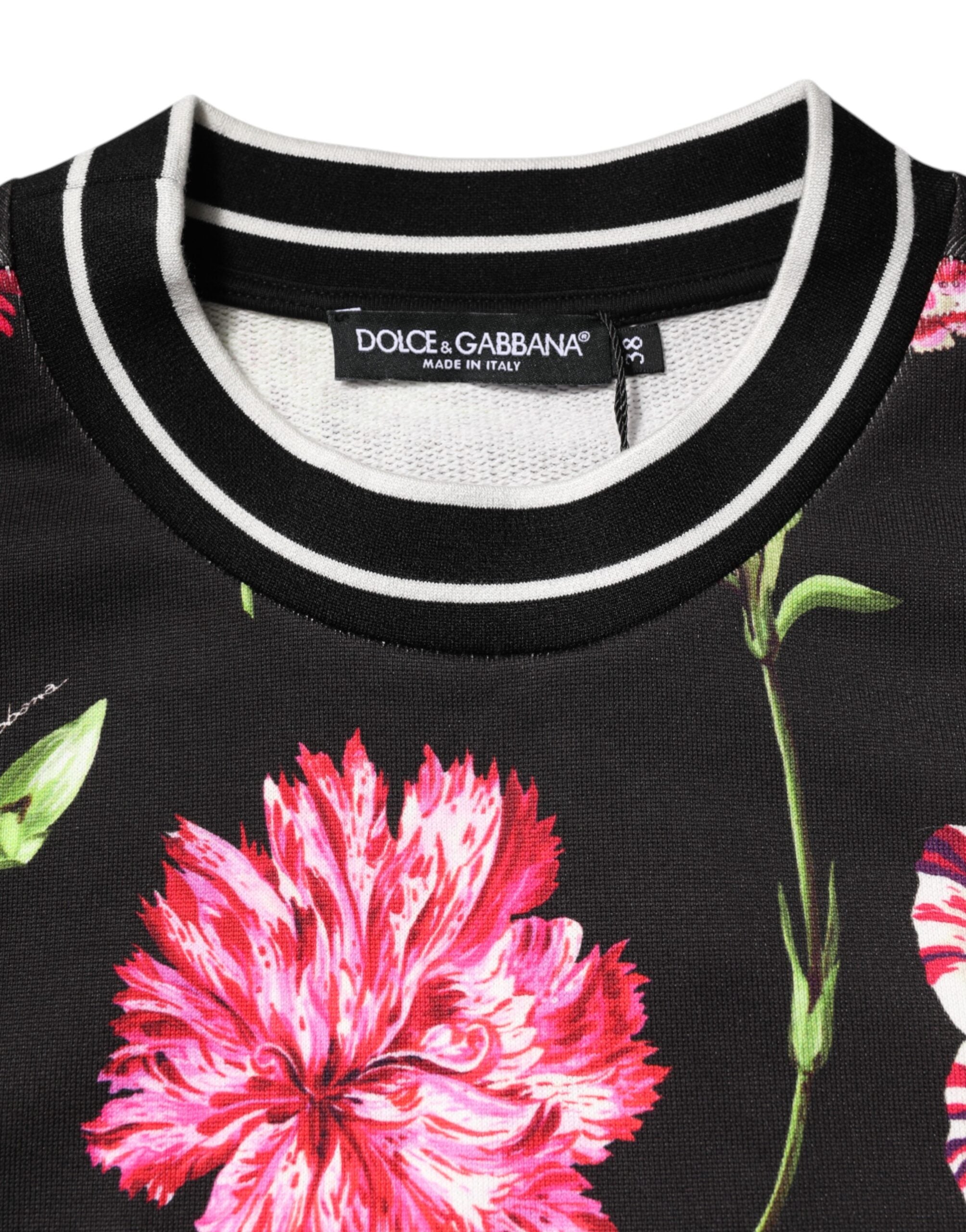 Dolce & Gabbana Black Floral Print Cotton Short Sleeves Women's Top