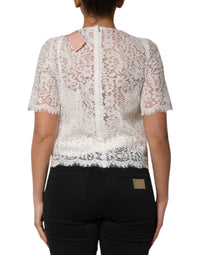 Dolce & Gabbana White Floral Lace Short Sleeves Blouse Women's Top