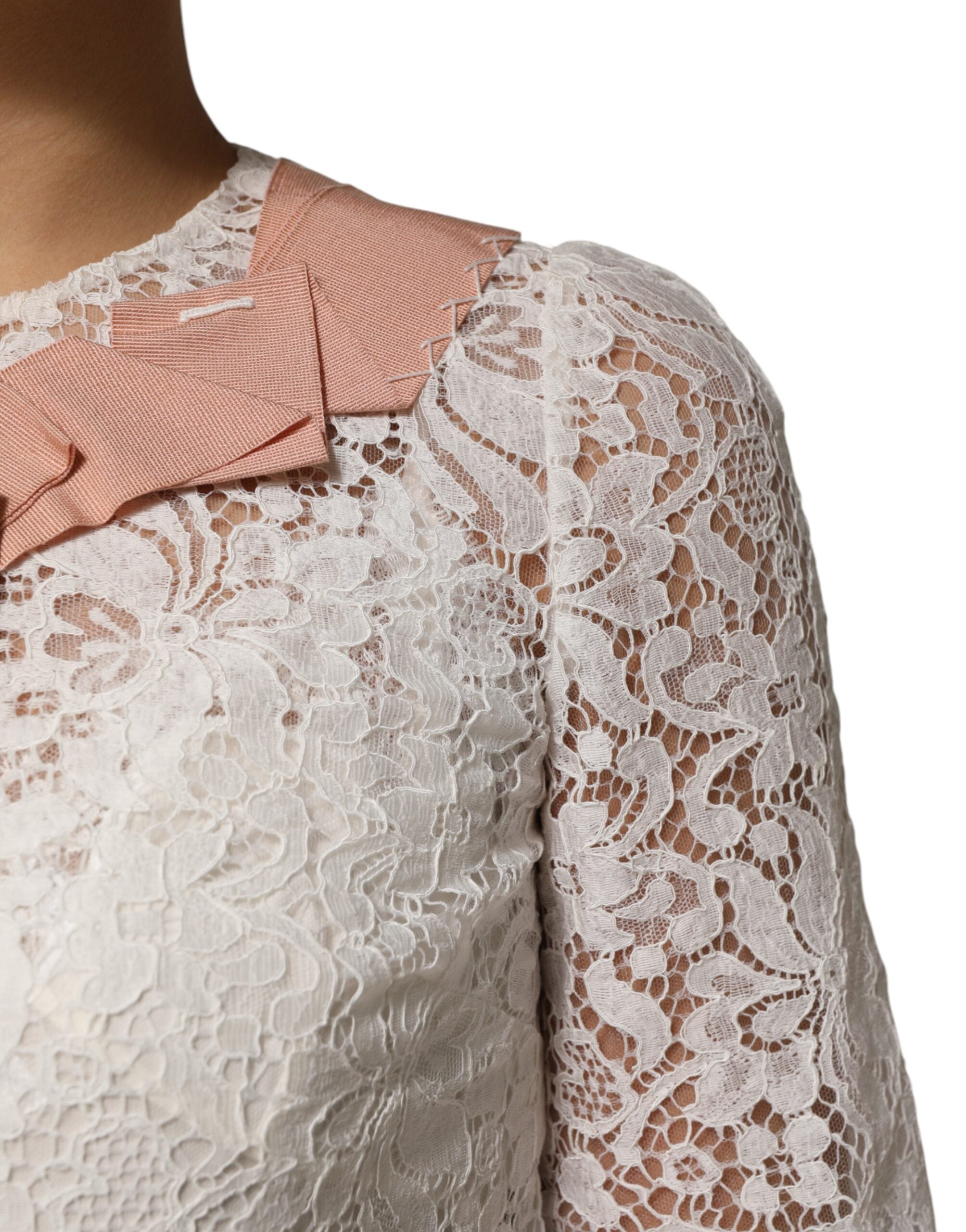 Dolce & Gabbana White Floral Lace Short Sleeves Blouse Women's Top