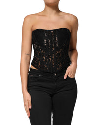 Dolce & Gabbana Black Strapless Floral Lace Bustier Cropped Women's Top (Pre-Loved)