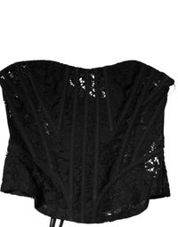 Dolce & Gabbana Black Strapless Floral Lace Bustier Cropped Women's Top (Pre-Loved)