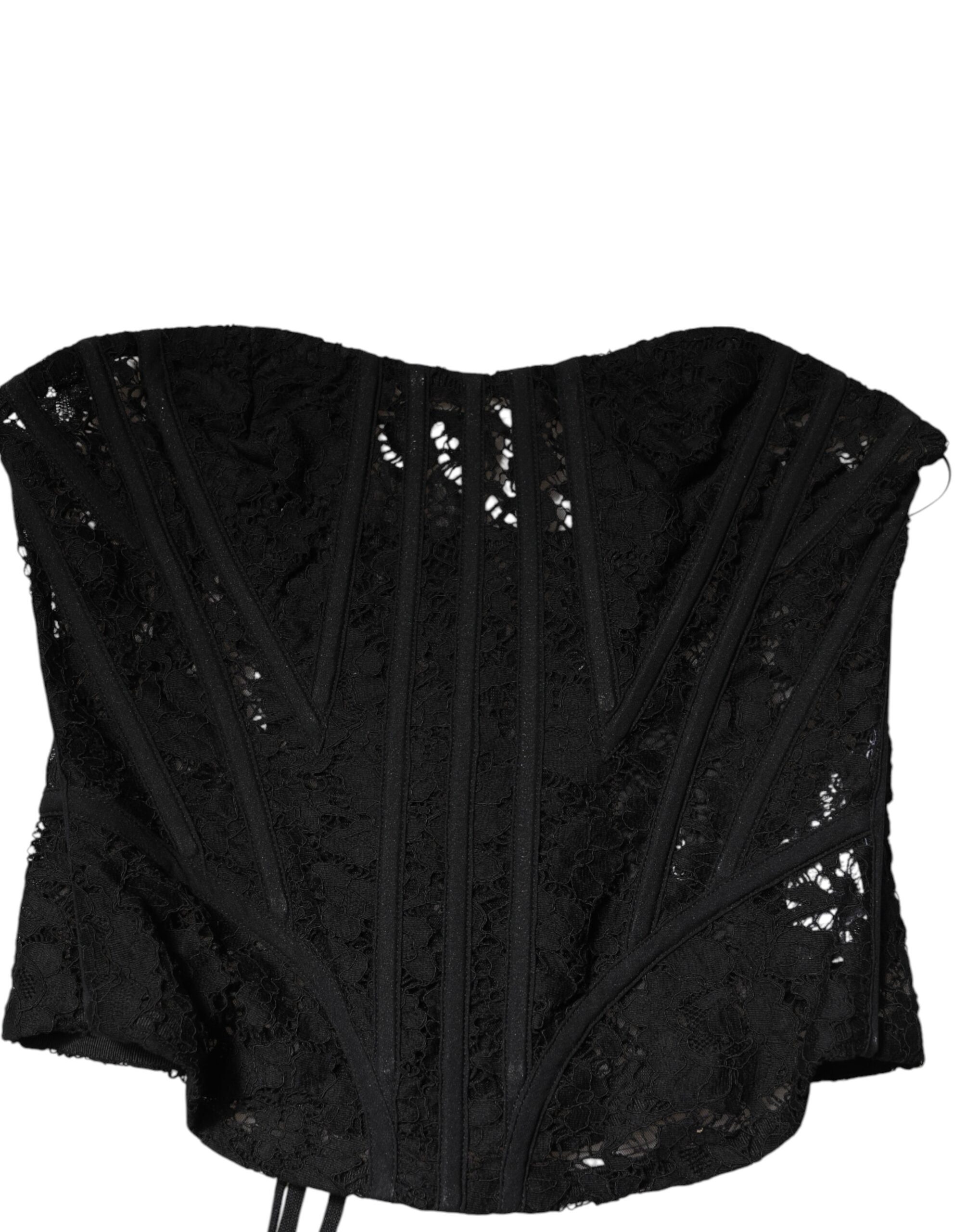 Dolce & Gabbana Black Strapless Floral Lace Bustier Cropped Women's Top (Pre-Loved)