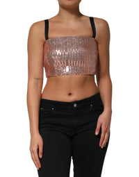Dolce & Gabbana Pink Sequined Nylon Sleeveless Cropped Women's Top