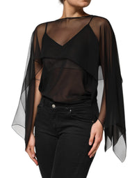 Dolce & Gabbana Black See Through Silk Chiffon Lace Blouse Women's Top