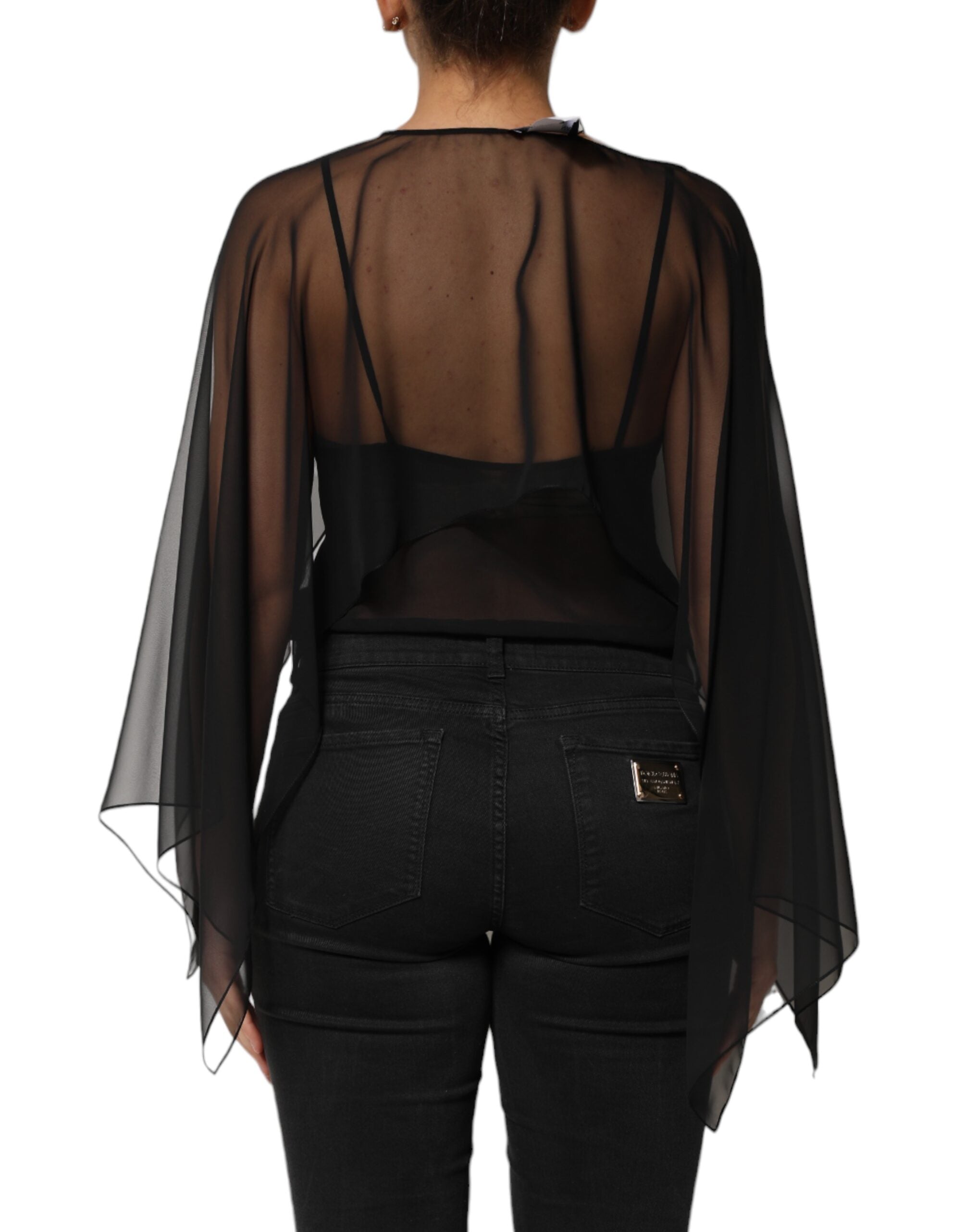 Dolce & Gabbana Black See Through Silk Chiffon Lace Blouse Women's Top