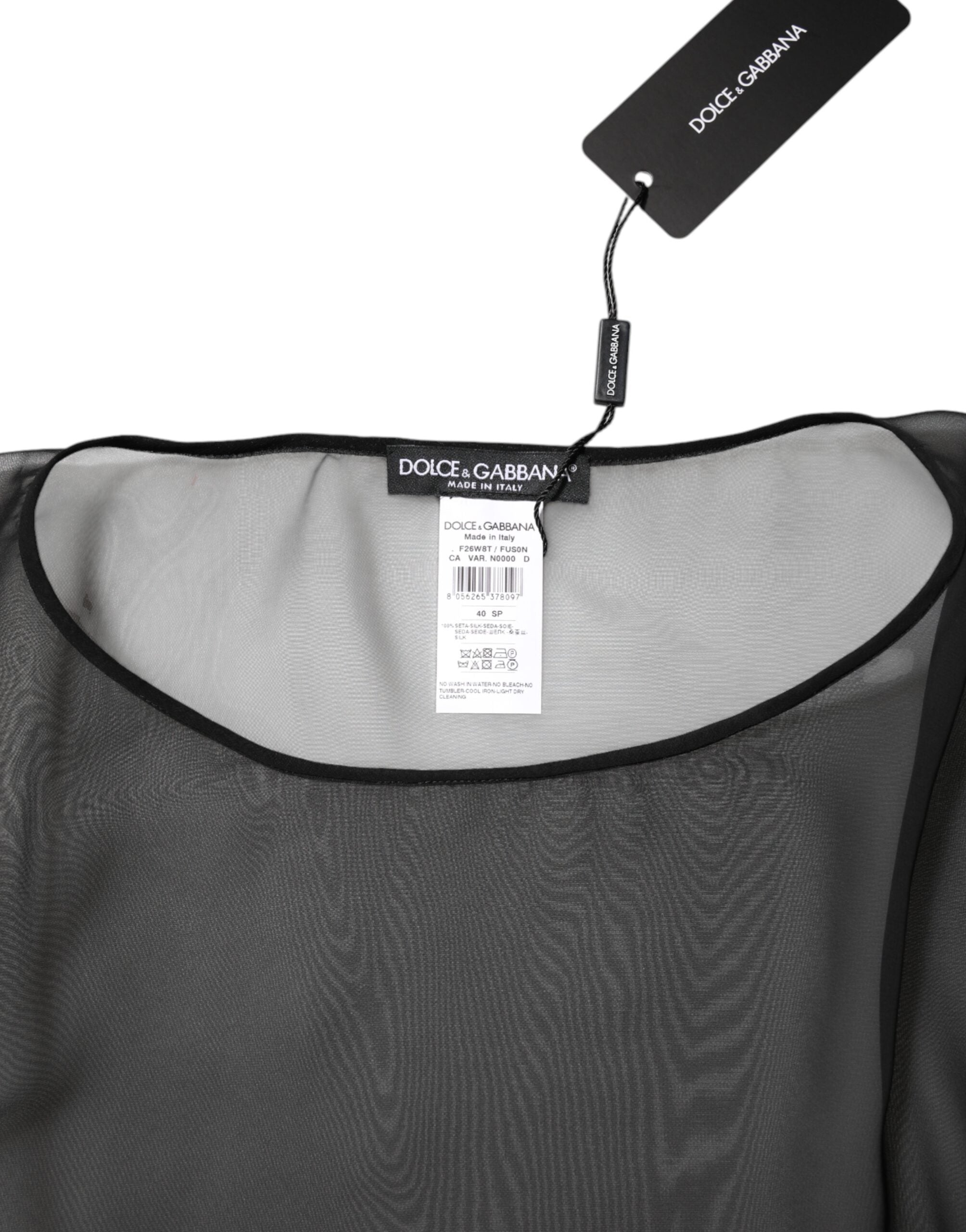 Dolce & Gabbana Black See Through Silk Chiffon Lace Blouse Women's Top