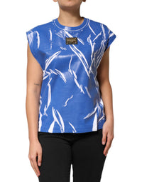 Dolce & Gabbana Blue White Cotton Logo Plaque Women Tank Women's Top