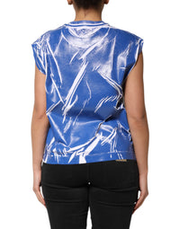 Dolce & Gabbana Blue White Cotton Logo Plaque Women Tank Women's Top