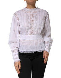 Dolce & Gabbana White Cotton Floral Lace Long Sleeves Women's Top