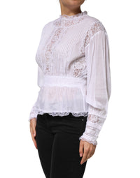 Dolce & Gabbana White Cotton Floral Lace Long Sleeves Women's Top