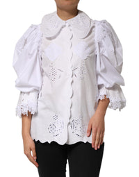 Dolce & Gabbana White Ruffled Lace Embellished Blouse Women's Top