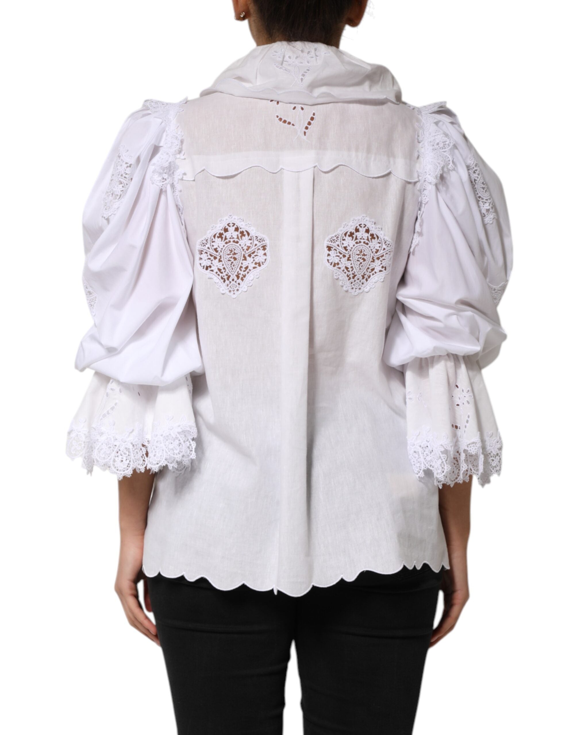 Dolce & Gabbana White Ruffled Lace Embellished Blouse Women's Top